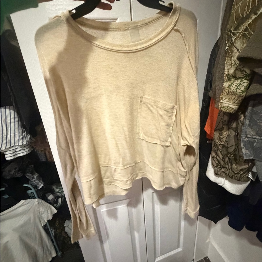 Altar'd State Cream Long-Sleeve Pocket Pullover